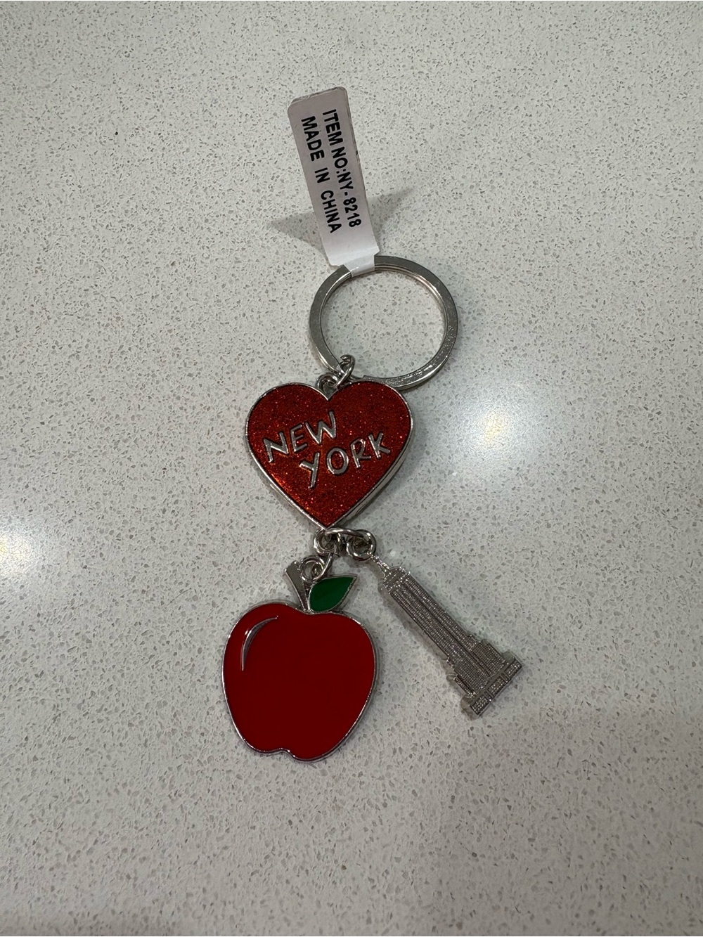 New York Red Apple & Heart Keychain - Silver Hardware NWOT